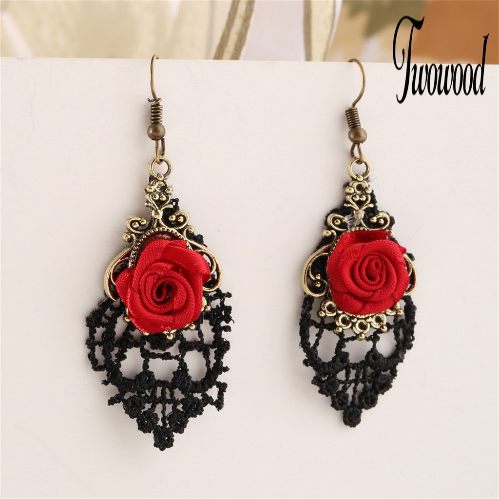 1 Pasang Anting Hook Desain Mawar Merah Model Hollow Untuk Wanita