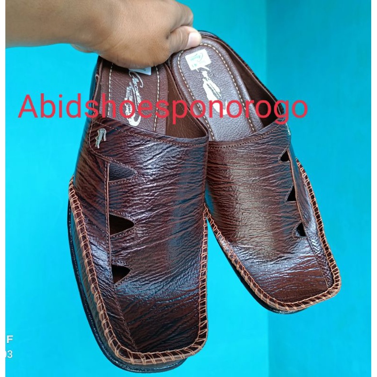 Sandal pria slop kulit asli sendal sepatu selop rampel coklat