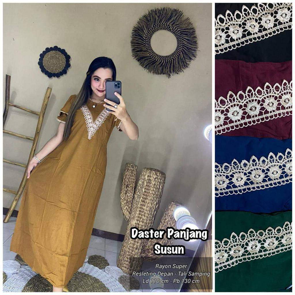 DASTER ARAB RENDA PANJANG SUSUN LENGAN PENDEK RAYON / DASTER RENDA / DASTER MURAH