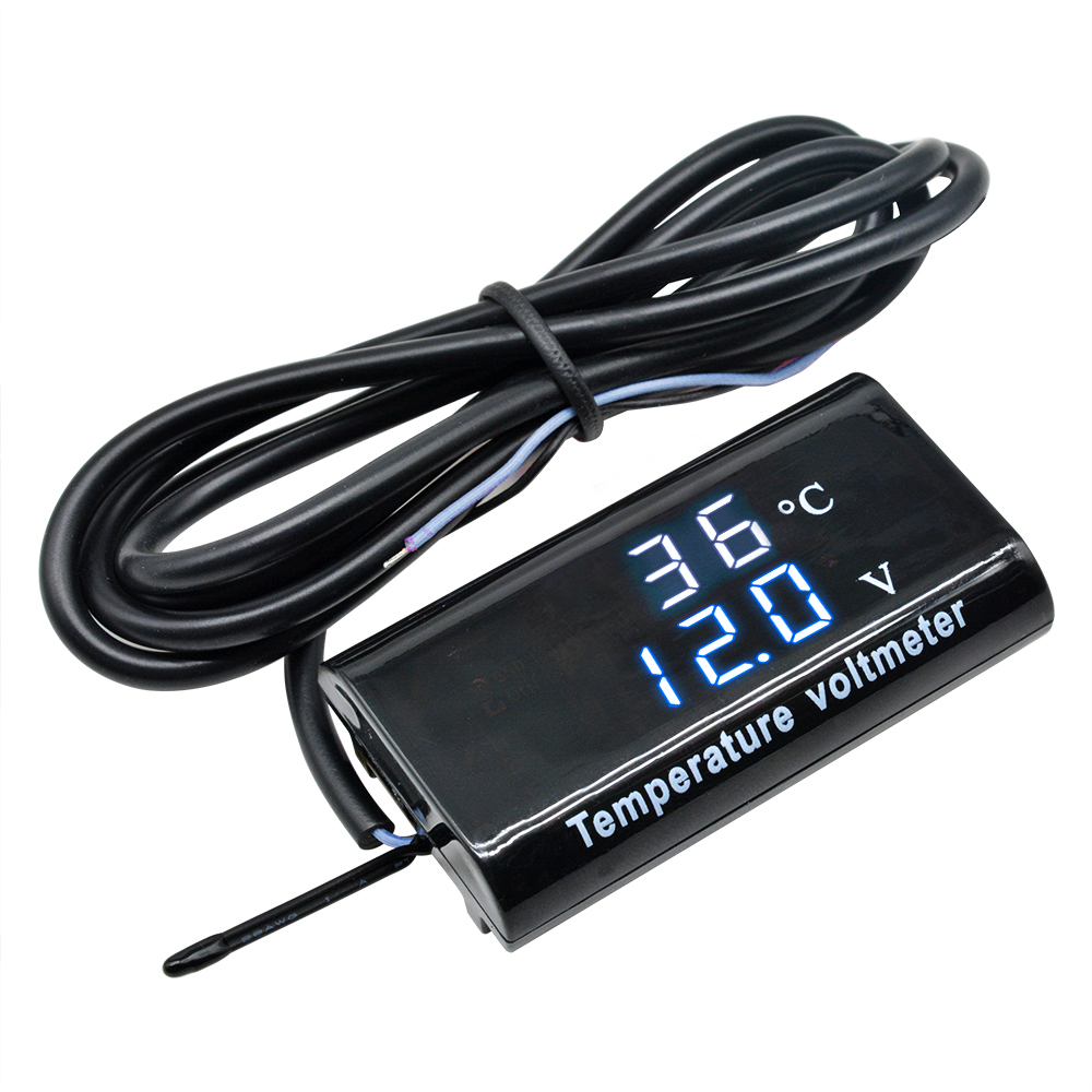 Panel Meter Temperatur Voltmeter Digital Dc 12v Dual Display 0.28 Inch Anti Air Warna Biru/Merah Untuk Mobil/Motor