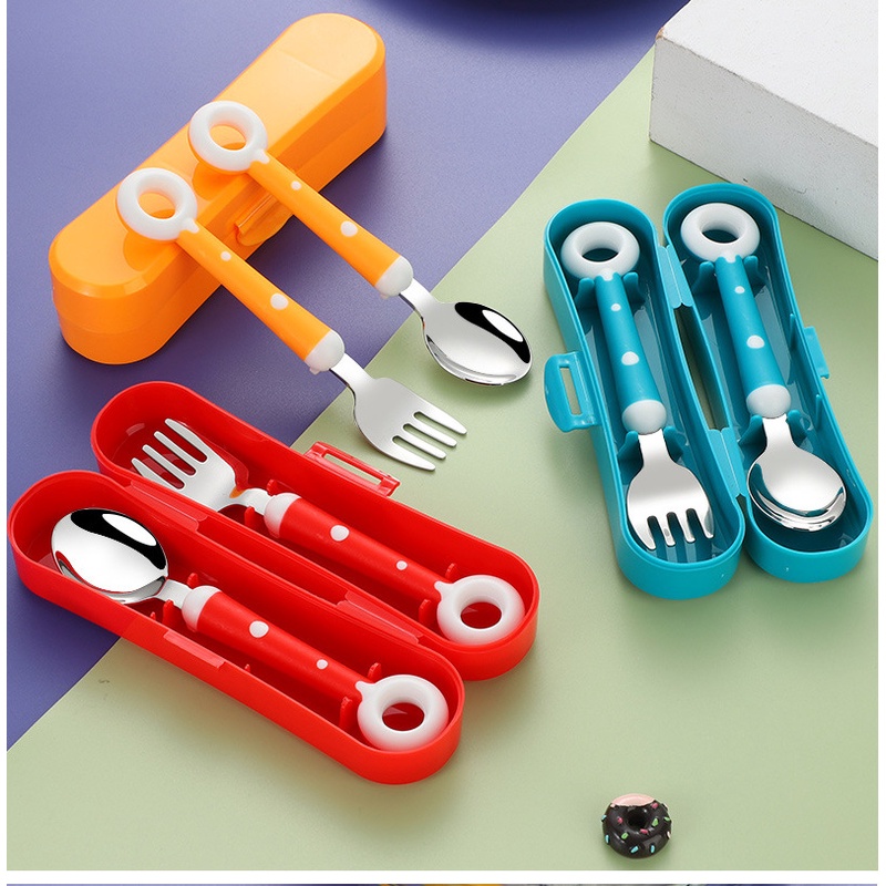 Set Peralatan Makan Sendok Garpu Bahan Stainless Steel Untuk Bayi