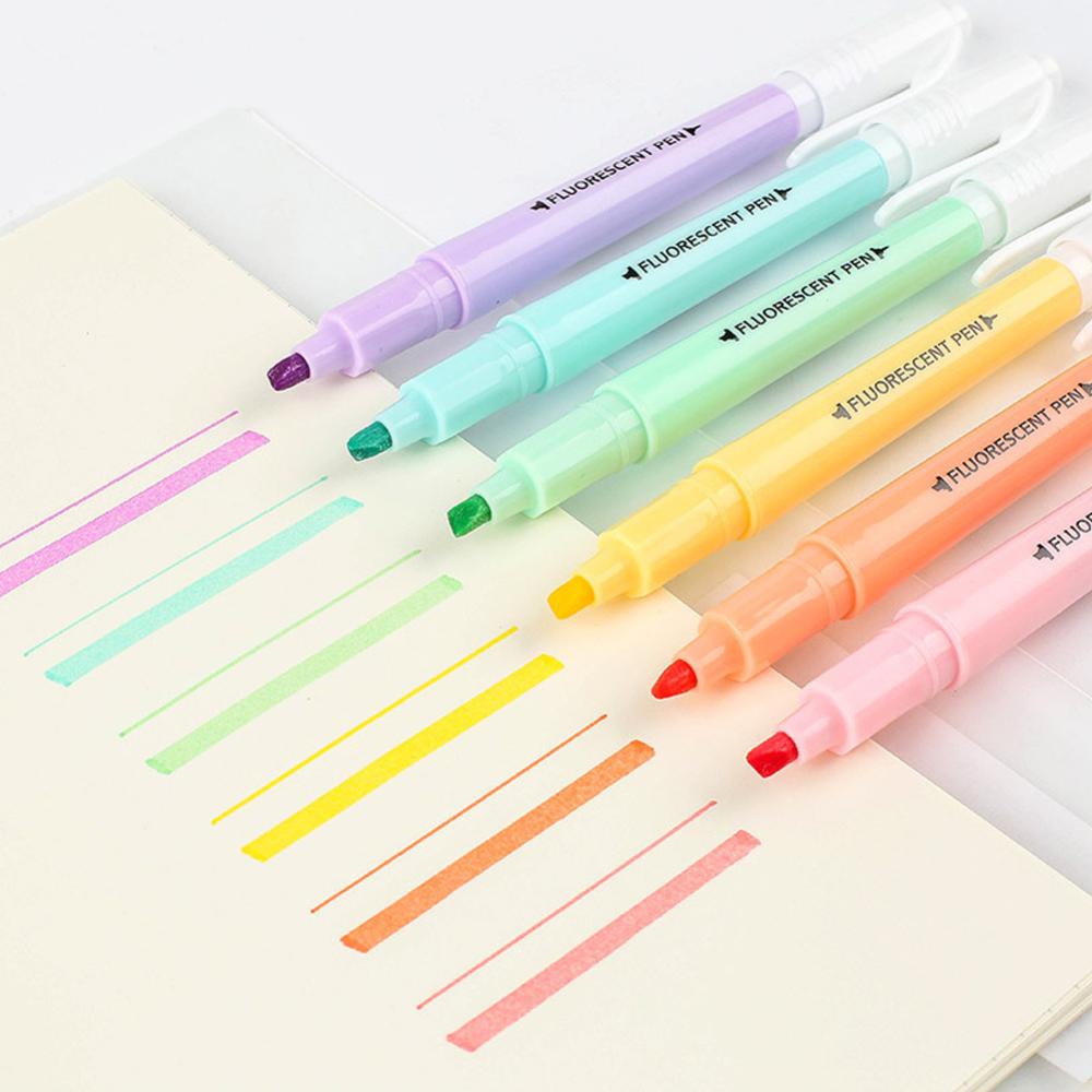 Timekey 6pcs / set Spidol Highlighter Kepala Ganda Warna Permen Untuk Scrapbook / Jurnal / Kartu H3O3