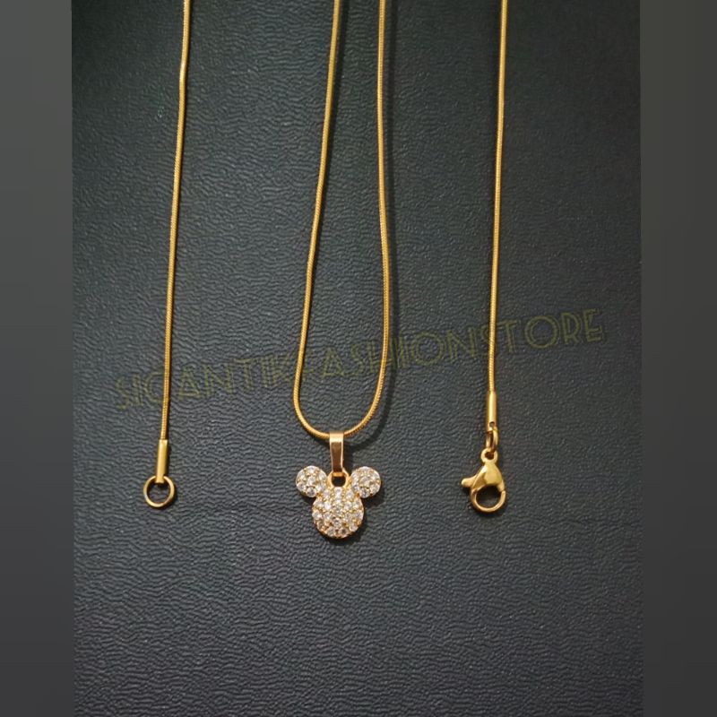 kalung Titanium plus liontin Mikimous Fashion wanita terlaris Kalung Titanium wanita anti Karat imut