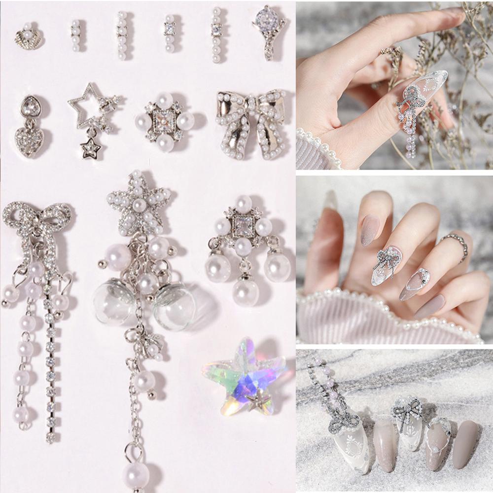 Agustina Kuku Berlian Imitasi 3D Shiny Manicure Tools Mutiara Logam Kristal Busur Nail Art Dekorasi