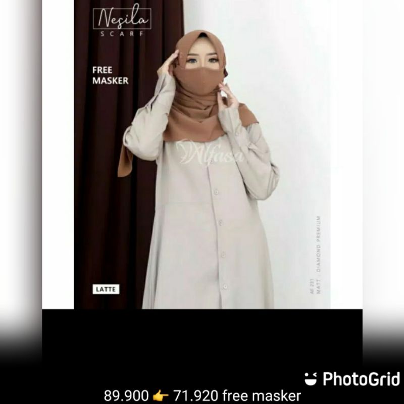 WDAqifa Segi Empat Nesila Scarf AF 231 Original Alfasa Ready Latte Free Masker