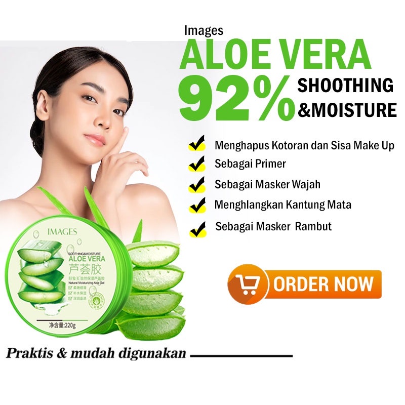 BEAUTY7 JAYA - IMAGES Aloe Vera Soothing Gel 92% 220 ml / Aloe Vera Gel Wajah Glowing Masker Wajah Pelembab Rambut