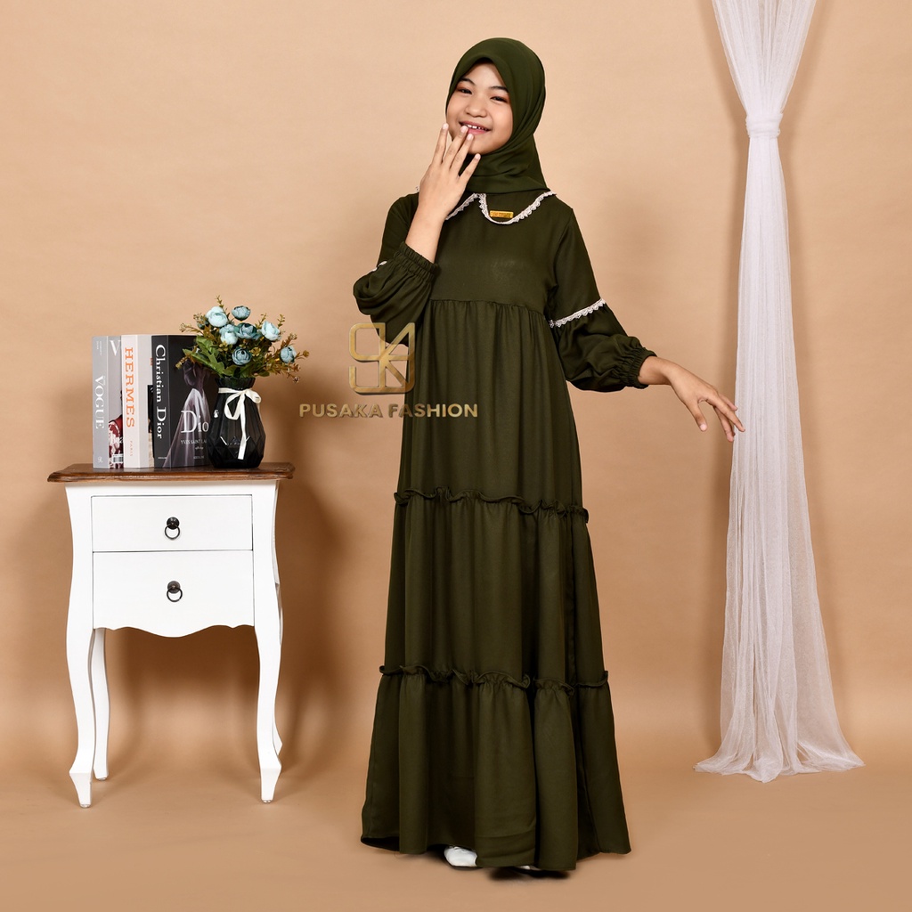 NAYLA kids gamis anak muslim perempuan tanggung long dress serut susun kid wanita anak usia 4 5 6 7 8 9 10 11 12 13 14 tahun warna putih tulang bw hitam lilac wardah dusty pink fashion muslim anak pesantren  ngaji manasik haji maulid nabi sekolah agama