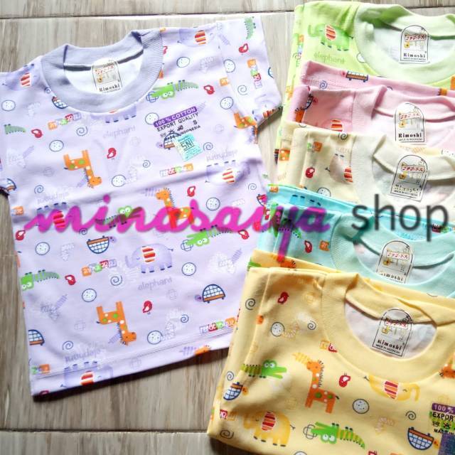 RIMOSHI 3 pcs dan ecer Kaos Oblong Bayi SNI Lengan Pendek Print Warna Uk. S - XL