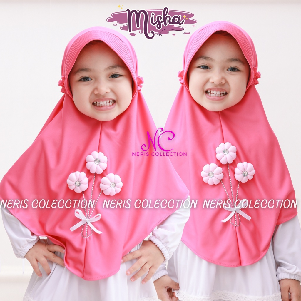 New Arrival Bergo Anak Misha Variasi Bunga / Hijab Anak Tk Kekinian / Hijab Anak Tk Tali Karet /