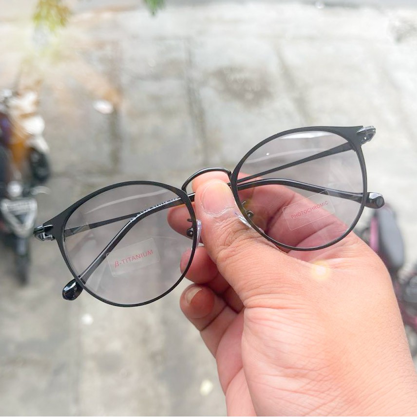 NEW KACAMATA PHOTOCROMIC 1326 WANITA PRIA TERBARU FRAME TITANIUM OPTIK FASHION VINTAGE BLUERAY-BLACK