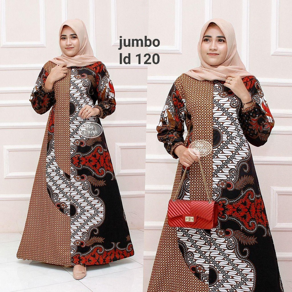 Gamis Batik Jumbo Ukuran LD 110 Dan LD 120 Bahan Katun Motiv Terbaru Bisa Cod