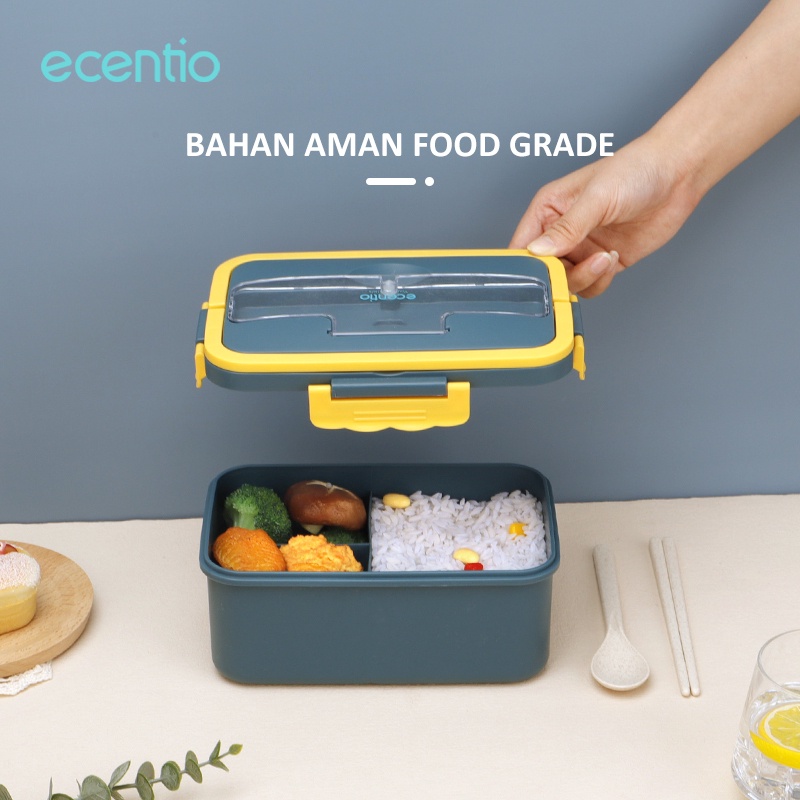 ecentio lunch box 1500ml  with free sumpit sendok tempat makan kotak bekal anti tumpah dan tahan panas bento BPA free