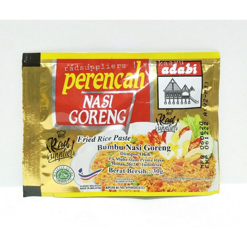 

Adabi Perencah Nasi Goreng, Bumbu Nasi Goreng Adabi, Instant, Halal, Best Seller!