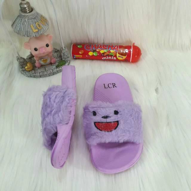Sandal Slop bulu lembut anak lucu domo perempuan cewek terbaru 2020