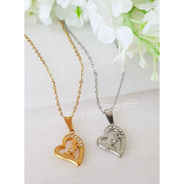 Kalung Liontin love permata import titanium love gold silver antikarat bestseller bestquality import