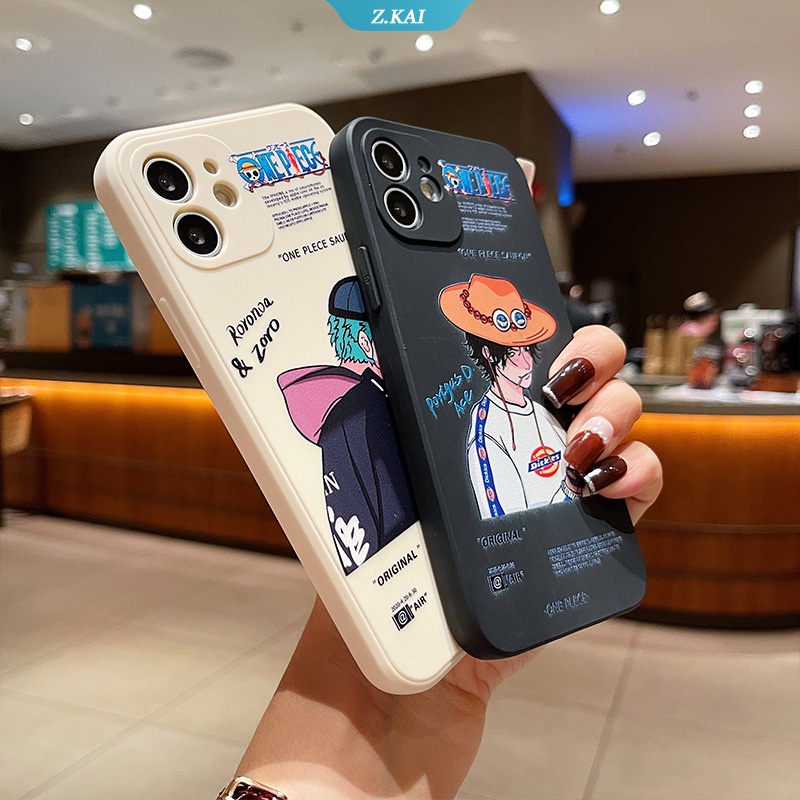 Soft Case Silikon Motif Kartun One Piece ZORO Ace Untuk iPhone 13 12 6 7 8 Plus 11 Pro MAX