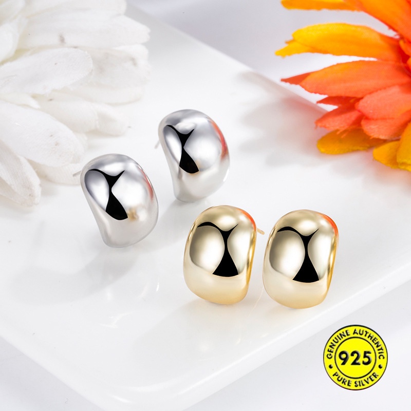 Anting Hoop Bentuk C Gaya Retro Warna Silver Dan Gold