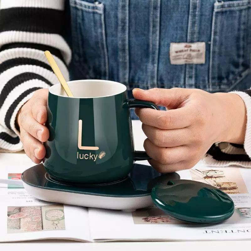 Cangkir Gelas Mug Keramik Set Penghangat Portable Kopi Susu Alas Pemanas Elektrik Paket Hampers Gift