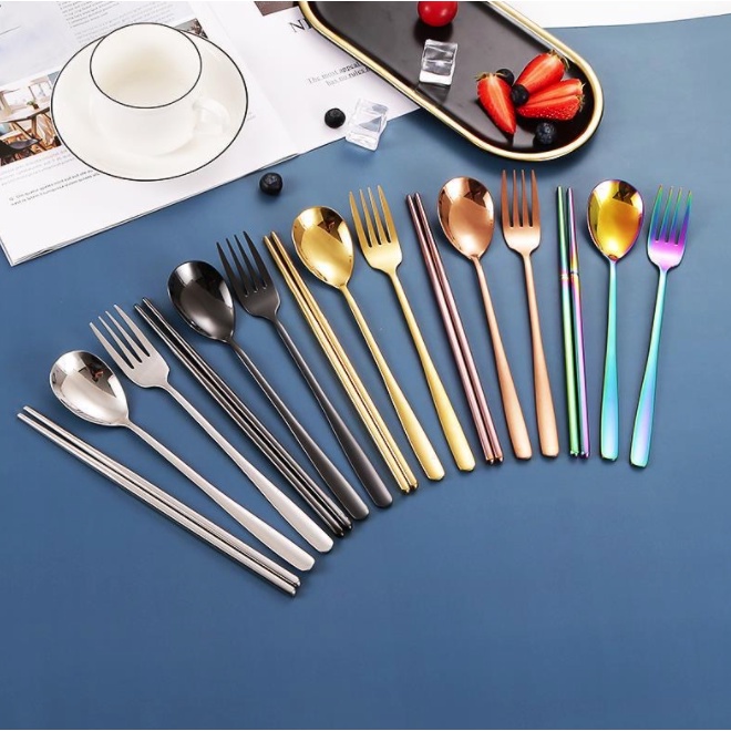 Sendok Garpu Korea Sumpit Stainless 304 / Sendok Sujeo Sendok Garpu Alat Makan Stainless Steel