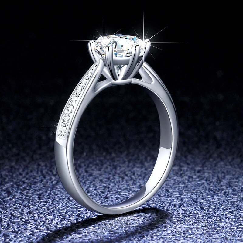 Cincin Wanita Moissanite RIng Perak White Gold Plating