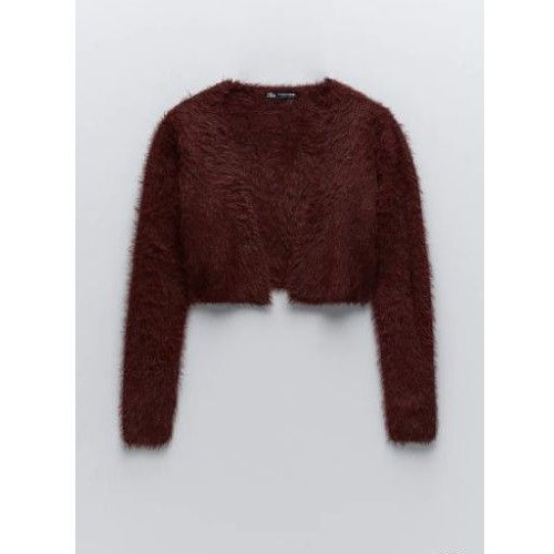 zara fur cardigan maroon