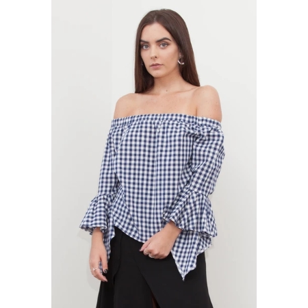 Hello Parry Iva Off Shoulder Gingham Top