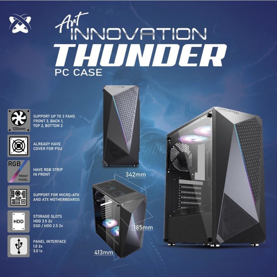 Casing Komputer/PC Gaming Innovation Thunder Tempered Glass - Non PSU