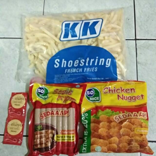 

paketan nugget sonice(nugget+sosis+kentang 1kg)