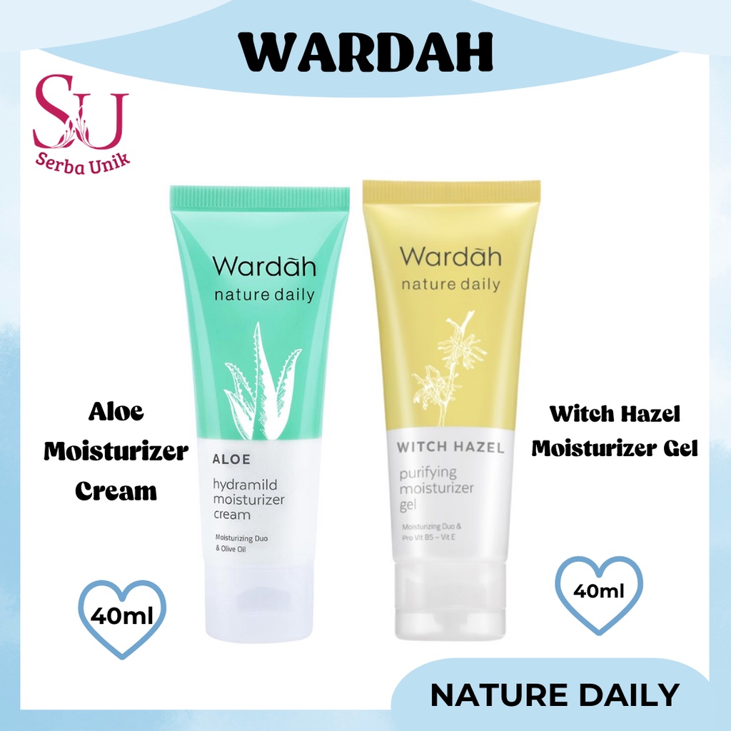 Wardah Nature Daily Aloe Hydramild Moisturizer Cream 40ml &amp; Witch Hazel Purifying Moisturizer Gel 40ml