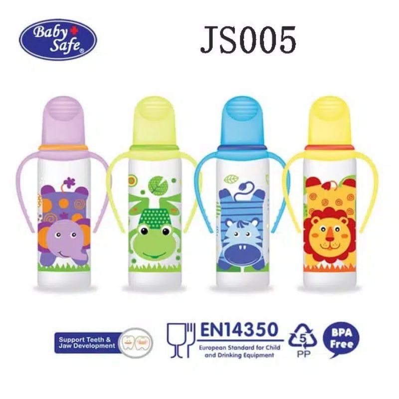 JS005 Babysafe Feeding Bottle with Handle 250ml / Botol Susu Dot Bayi Baby Safe