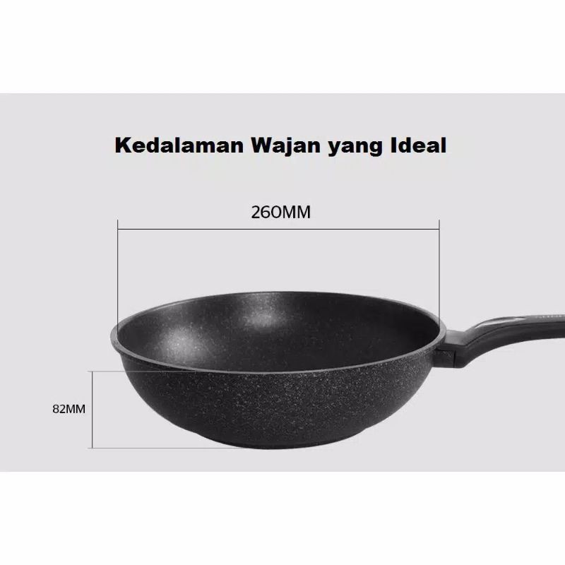 Sunhouse SBDS26 Marble Frying Pan Wok Anti Lengket Hitam 26 cm batu granit