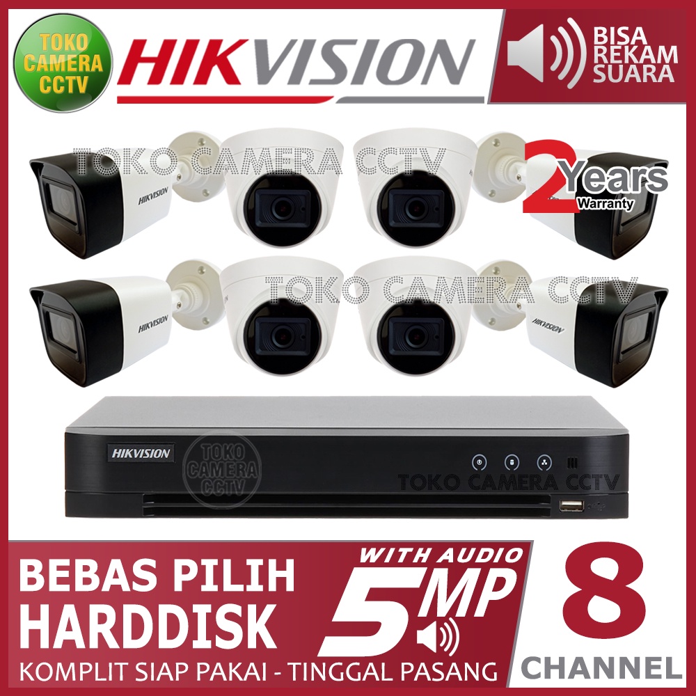 PAKET CCTV HIKVISION 5MP 8 CHANNEL 8 KAMERA AUDIO