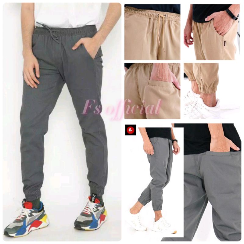 Celana Panjang Slimfit Chino/Cino/Chinos Pria/Cowok Pensil - Krem(Cream)/Abu(Grey)/Hitam(Black)