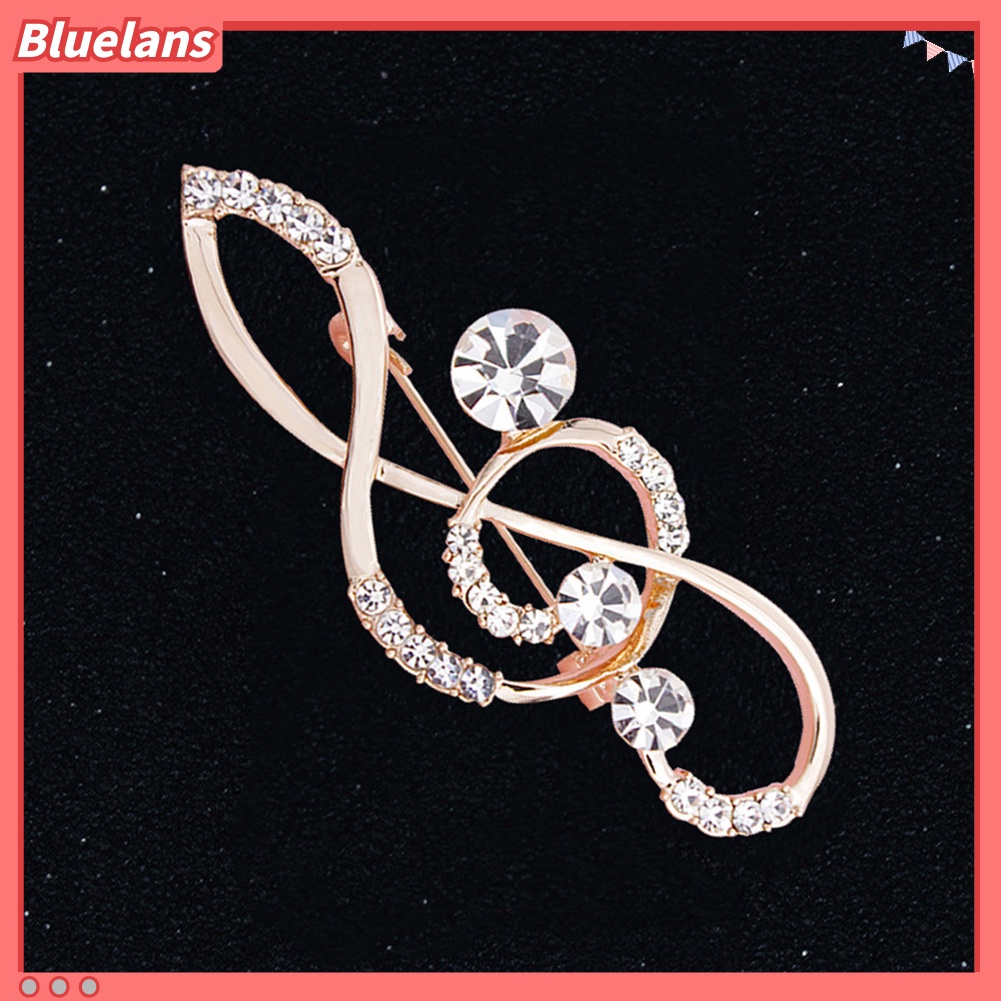 Bluelans Bros Pin Bentuk Not Musik Aksen Berlian Imitasi Warna Rose Gold Untuk Wanita