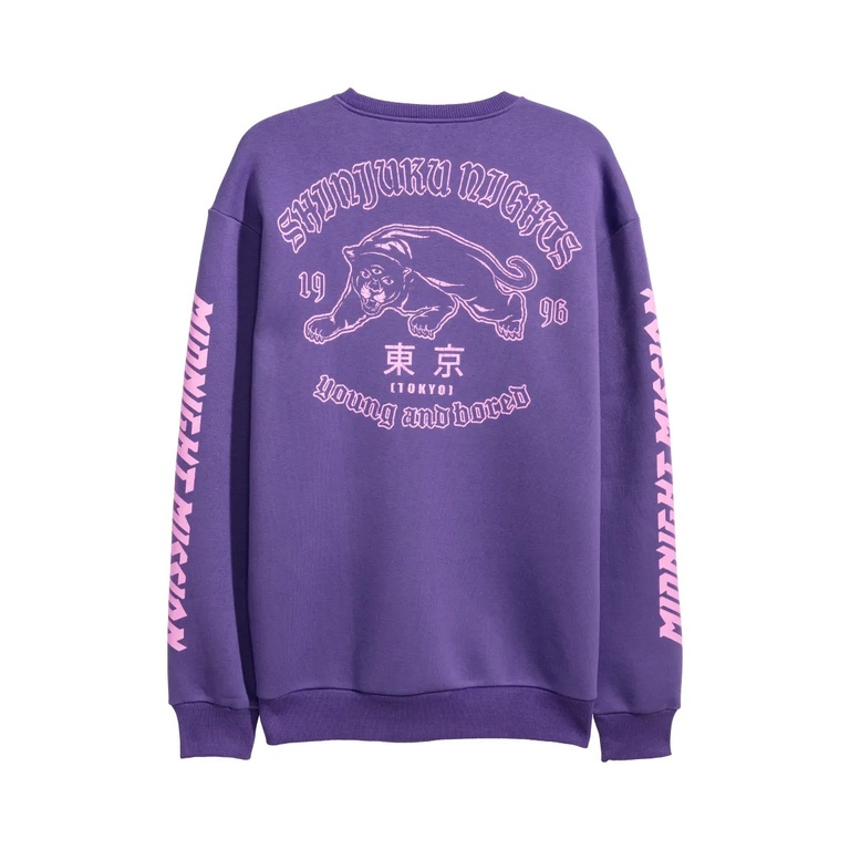 Crewneck H&amp;M Young and Bored Purple Sweater Shinjuku Nights Ungu