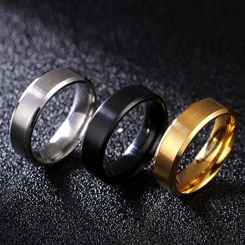 Stainless Steel Double Beveled Frosted Finger Ring / Brushed Polishing Ring / Anti-scratch Surface Jewelry Accessories