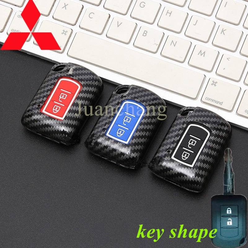 Case Cover Remote Kunci Mobil 2 Tombol Bahan ABS Carbon Fiber Untuk Mitsubishi ASX Outlander Xpander Triton Attrage Mirage Lancer Eclipse Exgalant Mirage 2017 2016