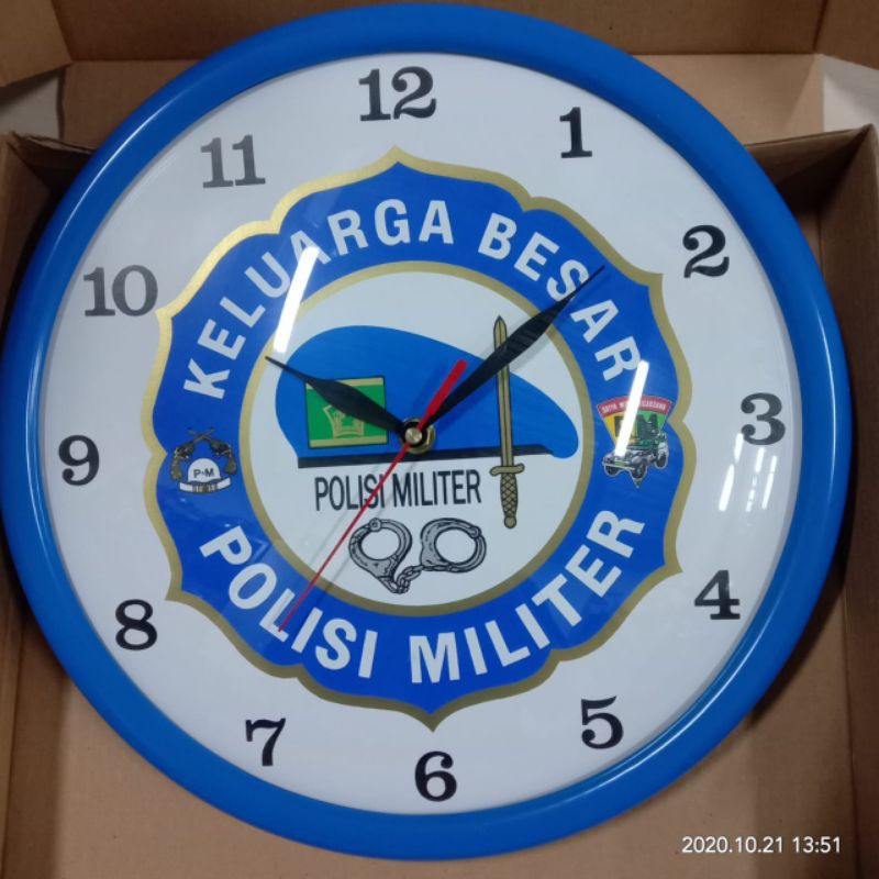 Jam Dinding|Jam dinding PM dasar putih gambar baret PM| jam Polisi militer biru