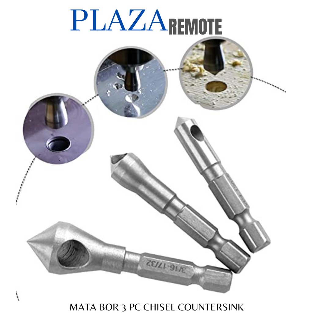 Countersink Deburring Tool Set Drill Bits 1/4 Hex CHAMFER 5/64 1/8 3/16 3 PCS