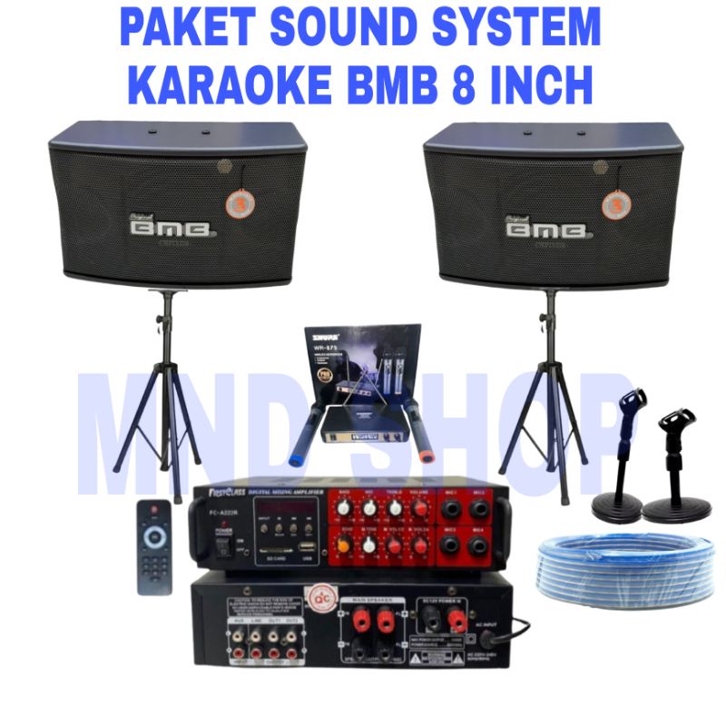 PAKET SOUND SYSTEM KARAOKE SPEAKER BMB 8 INCH +AMPLIFIER BLUETOOTH