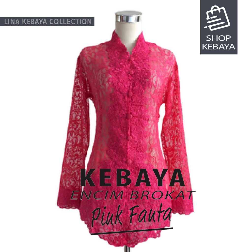 Kebaya Encim Kartini Brokat Modern Pink Fanta Senada Lengan Panjang Bigsize Jumbo