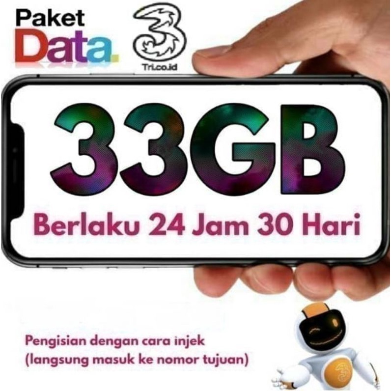 Paket Data TRI 33 GB FULL 24 Jan Murah