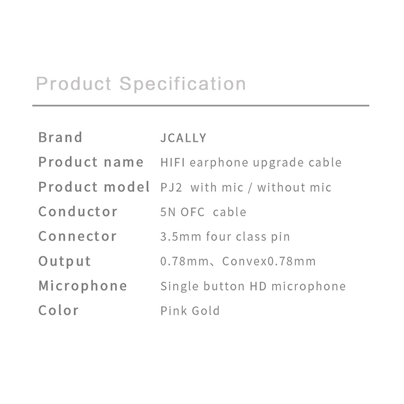 Jcally Pj2 Kabel Upgrade 5n Ofc Oksigen Free Tembaga 2pin 0.78mm Qdc Untuk Kz Trn Qkz