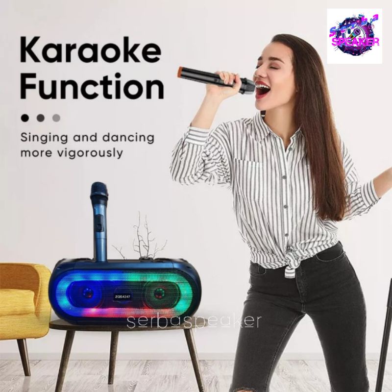 ZQS4247 Speaker Karaoke Bluetooth Super Bass ada Lampu LED Free 2 Microfon Wireless Duet Karaoke