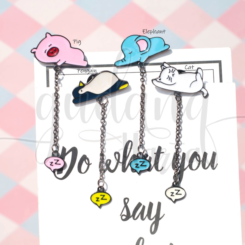 Bros Sleeping Pig Cat Elephant Gajah Babi Kucing Brooch Lucu Bros Pin Hijab Badge Cute GH 208800