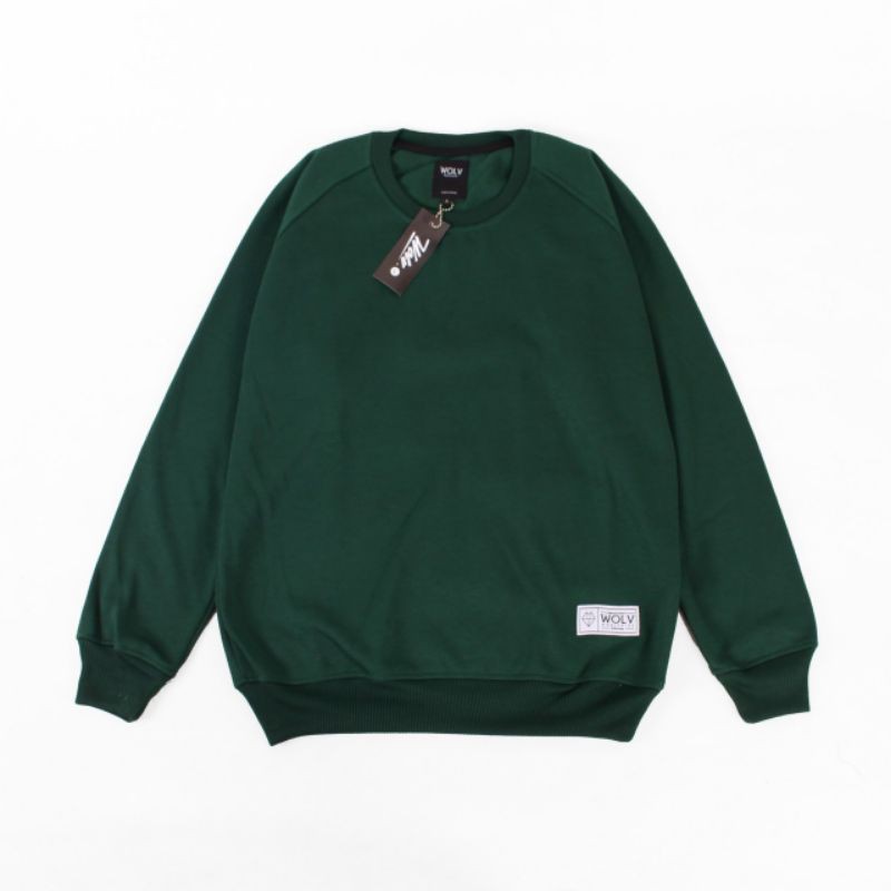 crewneck sweater polos hijau botol pria