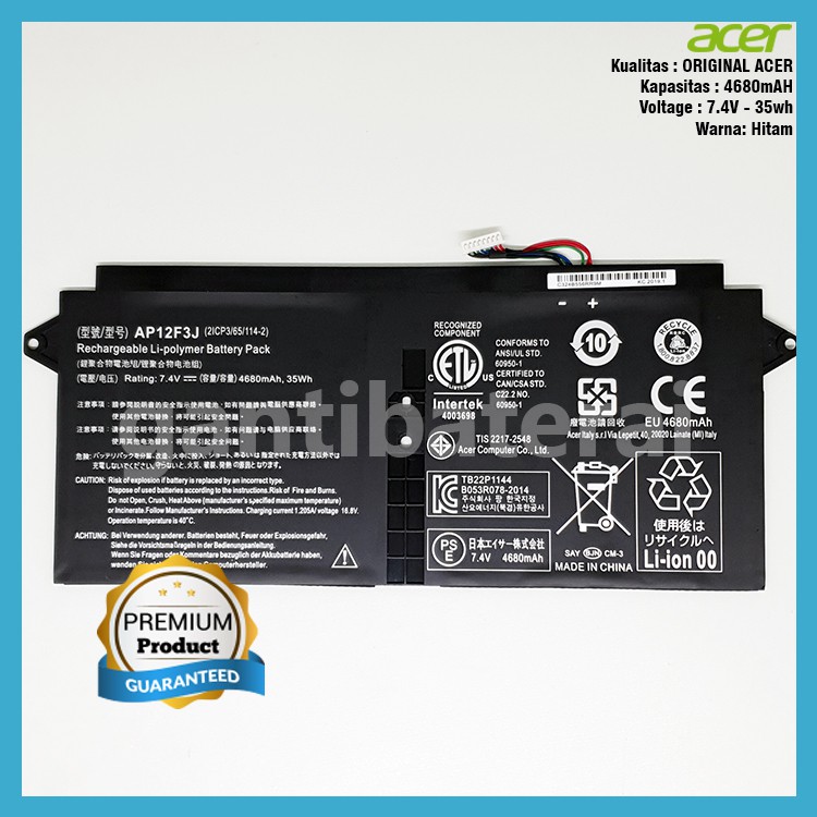 Baterai Acer Aspire S7-391 Ultrabook 13-Inch Series AP12F3J