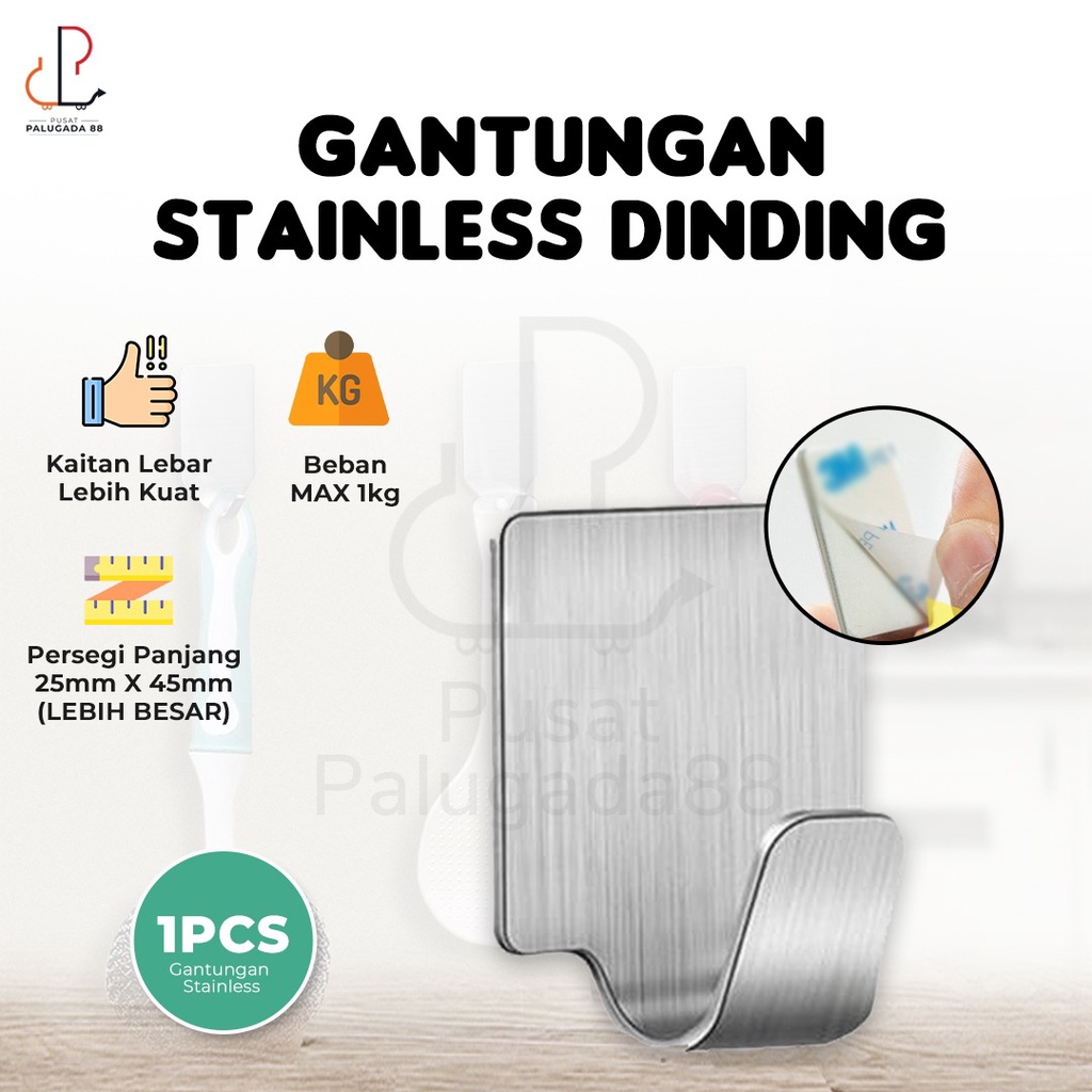 Gantungan Stainless 1pc Tempel Tembok Kamar Toilet Wc Kulkas Serbaguna Dinding Tempelan HOOK Hanger Baju Handuk Cantelan