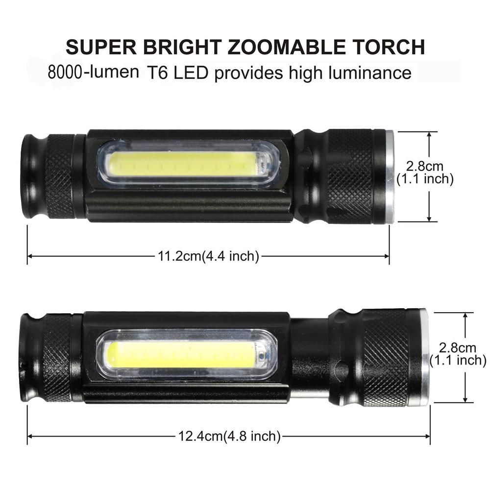 TaffLED Senter LED Lantera USB Rechargeable Cree XML T6 + COB 2300 Lumens - WY8106 - Black