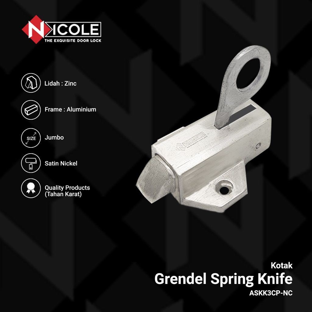 Grendel Spring Knife Kotak / Kunci Jendela Nicole Jumbo